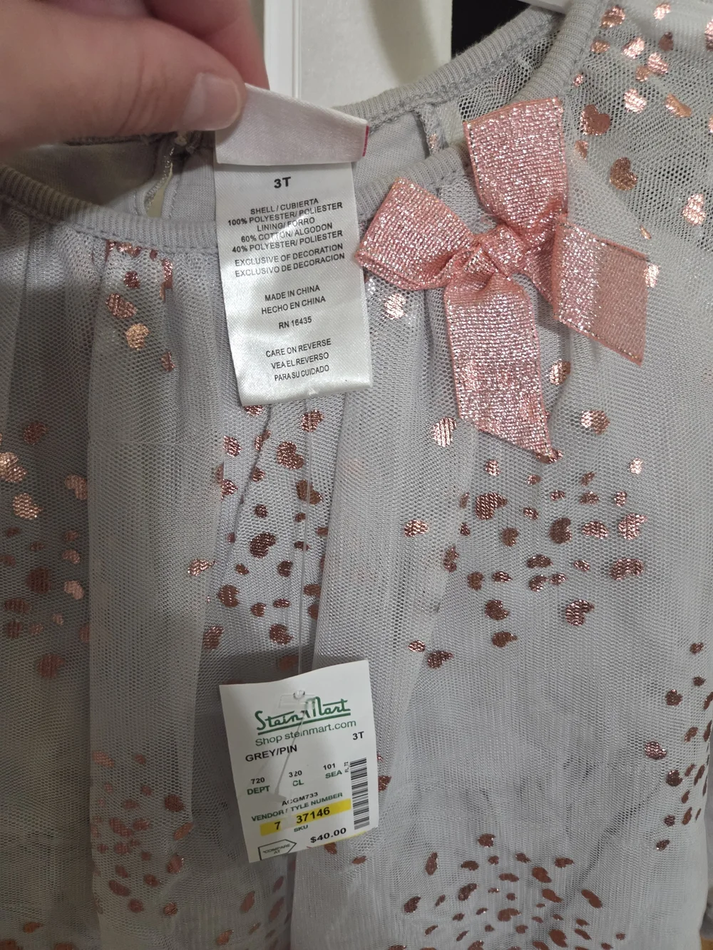 Nannette Girls Gray Blouse with Pink Glitter Accents